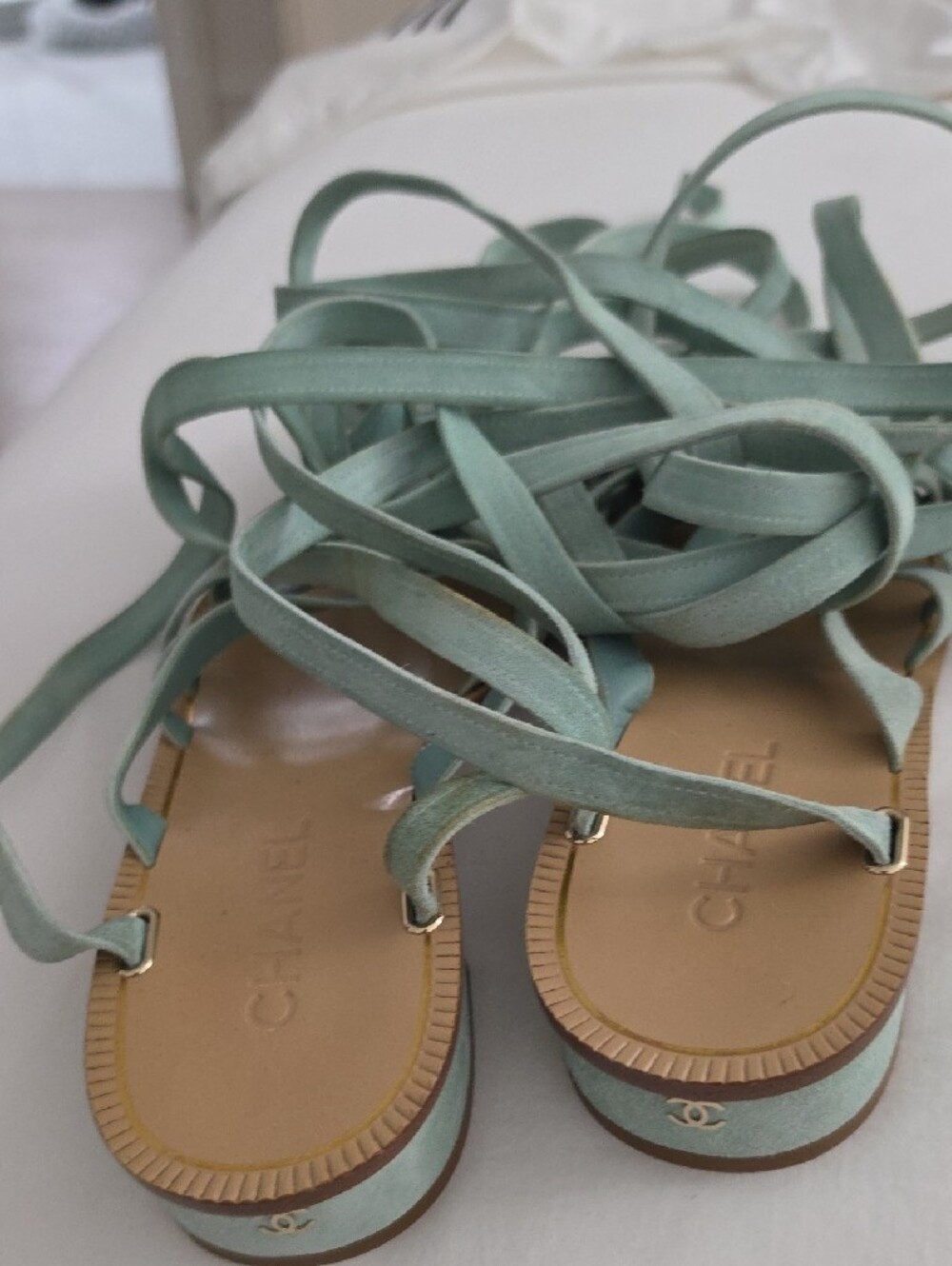 Authentic CHANEL Pale Green Lace-Up Gladiator Sandals. - Picture 4 of 8